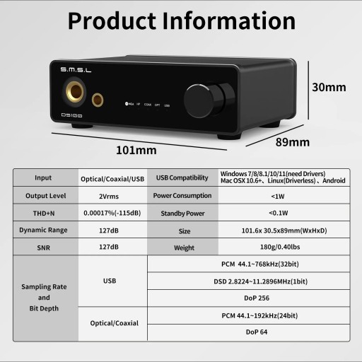 Аудиодекодер Smsl DS100 USB MQA ЦАП CS43131 32 бит/768 кГц