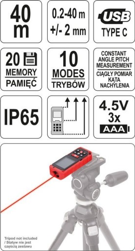 ЛАЗЕРНЫЙ ДАЛЬНОМЕР 40м YATO YT-73126 МЕТР