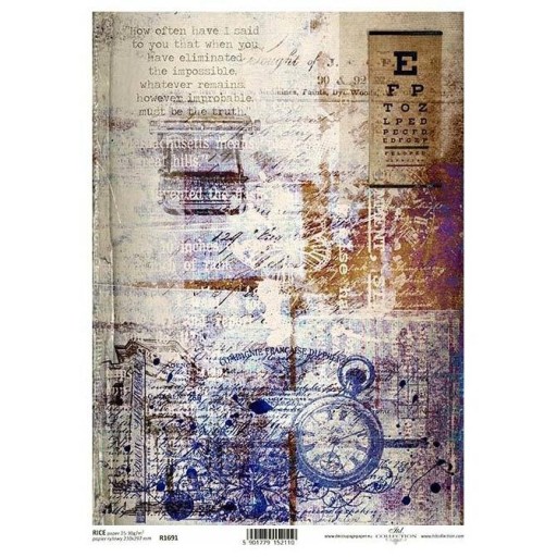 PAPIER RYŻOWY do decoupage A4 R1691 zegarek kieszonkowy maszyna do pisania