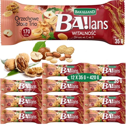 Батончик зерновой BA!LANS VITALITY, трио соленых орехов, 12 шт., 420г BAKALLAND