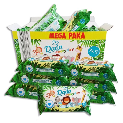 2x Подгузники DADA Extra Care 4 164шт + САЛФЕТКИ MEGA PAKA 7х72шт 504шт