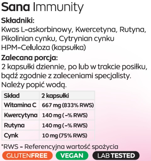 SGENIC SANA IMMUNITY odporność Kwercetyna Wit C Zn