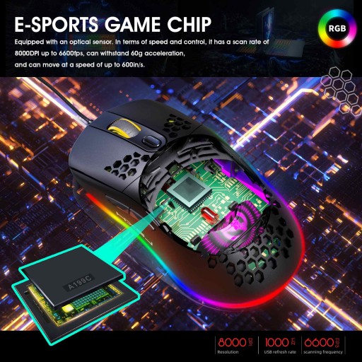 Мышь hxsjx600, геймерская, проводная, компьютерная мышь, RGB, dpi, 800/1600/2400/3200/48