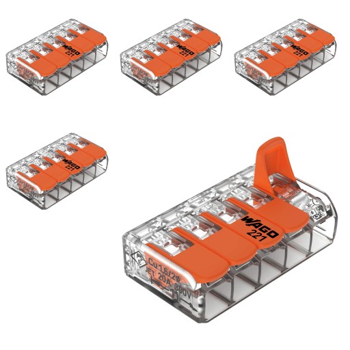 WAGO QUICK CONNECTOR 5 — ПРОВОДНОЙ РАЗЪЕМ 5 x 0,14 — 4 мм² 5 ШТ. 221-415