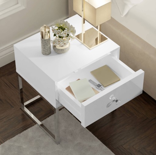 Прикроватная тумбочка BLANCO GLAMOR, хром, ручка из хрусталя