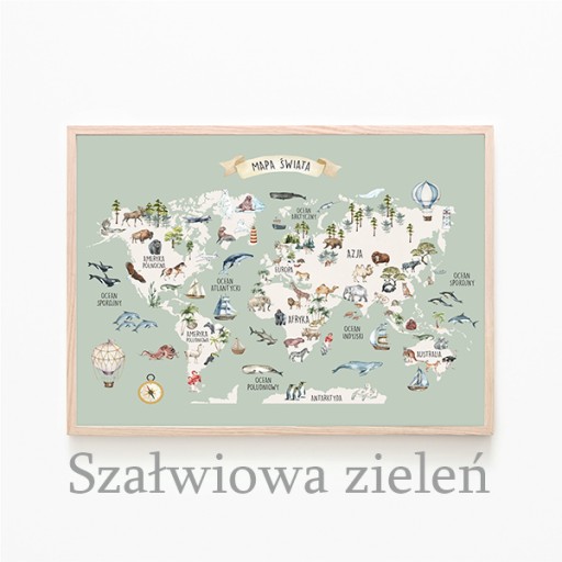 Mapa Świata 40x50 cm PLAKAT MONTESSORI RÓŻNE KOLORY