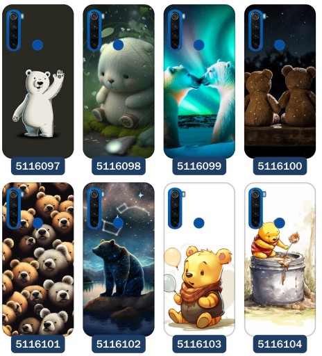 Случай для Xiaomi Redmi Note 8t Patterns Teddy Bear Teddy Bear Panda Bear