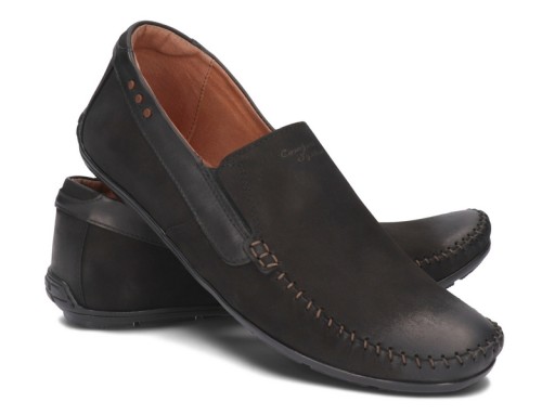 Mokasyny Męskie Skórzane Eleganckie Buty Skóra Naturalna 381 Czarne 41