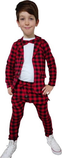Marynarka z dresówki czerwona krata Style Kids 140