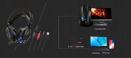 SŁUCHAWKI DLA GRACZY GAMINGOWE LED MIKROFON +COMBO