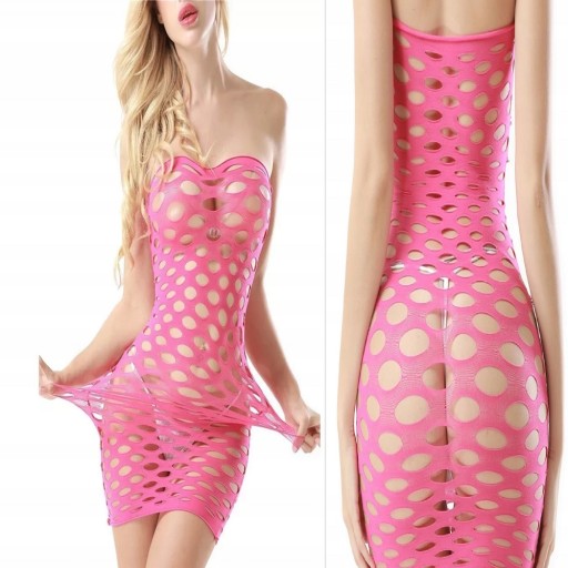 SUKIENKA TUBA BIELIZNA DAMSKA BODY BODYSTOCKING RÓŻOWA SEKSOWNA SIATECZKA