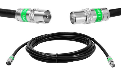 Gotowy kabel antenowy Wtyk TV i Gniazdo Antenowe 1m czarny PREMIUM