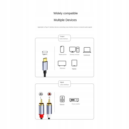 Переходник аудиокабеля USB C на 2RCA Type-C для Pod