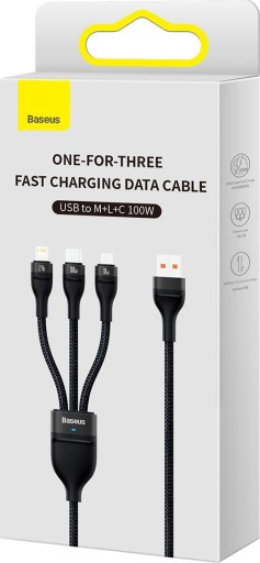 USB-кабель Baseus USBA USBC + microUSB + Lightning 1,2 м Черный
