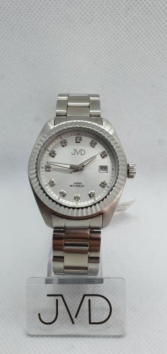 Часы JVD JC579.1, указатель даты, цирконы, серебро