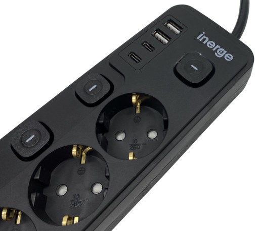 УДЛИНИТЕЛЬ ПИТАНИЯ 5 РОЗЕТОК 3 м 4x USB-ЗАРЯДНОЕ УСТРОЙСТВО 3x1,5 мм² 5x светодиодов