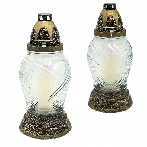 Znicz na Grób Brązowy Lampion Ozdobny 26cm+ Wkład do Znicza Parafinowy