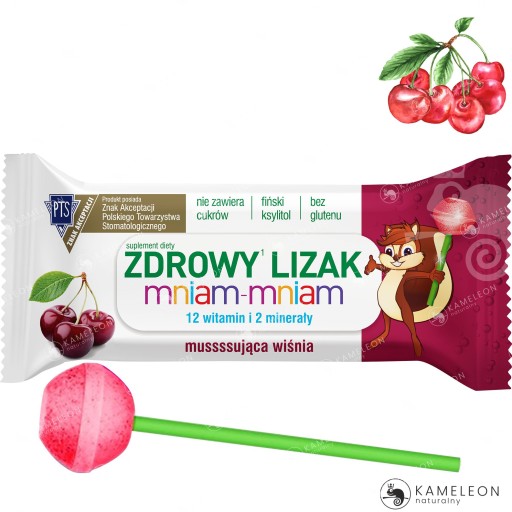 ZDROWY LIZAK KULKA WIŚNIA wiśniowy 40szt BEZ CUKRU