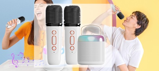 ДИНАМИК ДЛЯ КАРАОКЕ-ПЕНИЯ ПОРТАТИВНЫЙ КОМПЛЕКТ BLUETOOTH С ДВУМЯ СВЕТОДИОДНЫМИ МИКРОФОНАМИ