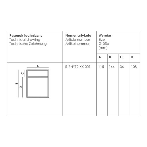 Tabliczka informacyjna na drzwi numer pokoju 115x144 mm (36+108) RHYTHM