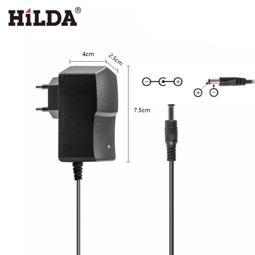 ЗАРЯДНОЕ УСТРОЙСТВО HILDA ДЛЯ ОТВЕРТОК, ВИЛКА 12 В, 2,1/5,5 ММ, СВЕТОДИОД