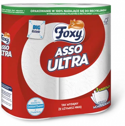 Кухонное полотенце Foxy ASSO ULTRA BIG, впитывающая целлюлоза, 2 рулона