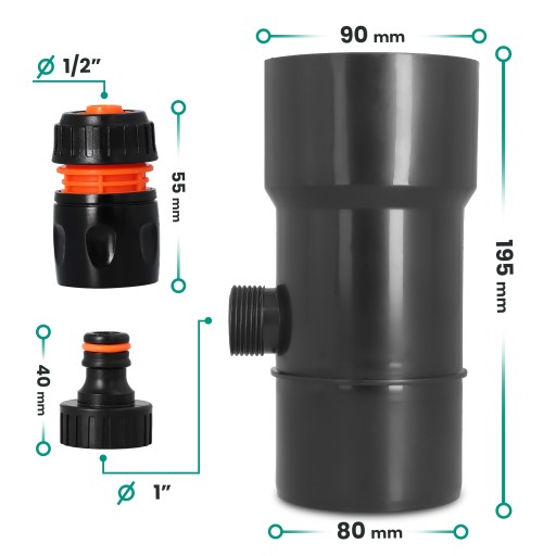 ŁAPACZ DESZCZÓWKI 90 MM ZBIERACZ WODY DESZCZOWEJ ODZYSKIWACZ RYNNY GRAFI X5