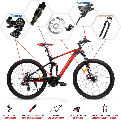 Полный MTB велосипед Алюминиевые колеса Аксессуары Shimano