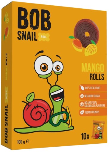 ŚLIMAK BOB SNAIL PRZEKĄSKA OWOCOWA MANGO ZAWIJASY ROLLS 10 x 10 g bez CUKRU