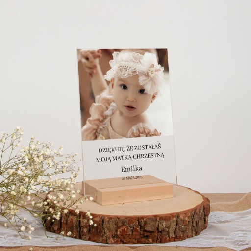Podziekowania dla rodziców chrzestnych chrzest statuetka ze zdjęciem szkło