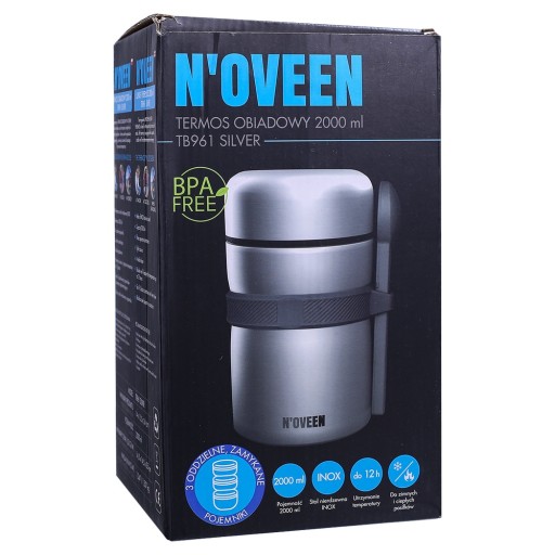 DUŻY POJEMNIK TERMICZNY OBIADOWY NA ŻYWNOŚĆ BOX N'oveen 2L szary + GRATIS!