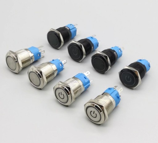 Кнопочный переключатель черный SPDT On-On металл 16мм LED 12V bi