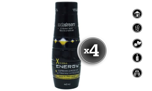 4x СИРОП SODASTREAM XTREME ENERGY НА 9 Л КАРАТОР ДЛЯ НАПИТКОВ с 440 мл