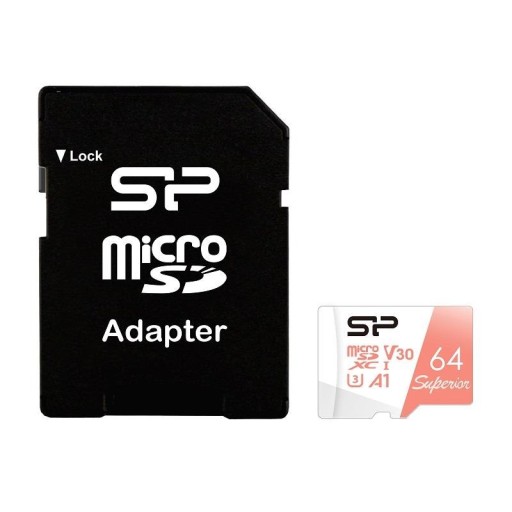 Карта памяти Silicon Power microSDXC Superior 64 ГБ V30 UHS-1 U3 A1 + ADAPT