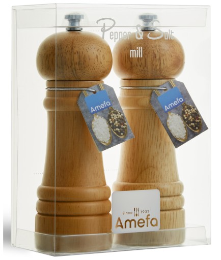 AMEFA GRINDER 2 MŁYNKI DREWNIANE CERAMICZNE RĘCZNE SOLI PIEPRZU ZESTAW 15cm
