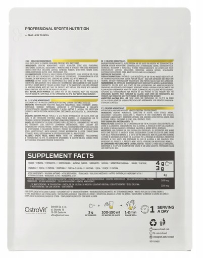 OstroVit KREATYNA MONOHYDRAT KREATYNY 300g wsparcie: MIĘŚNIE smak CYTRYNA