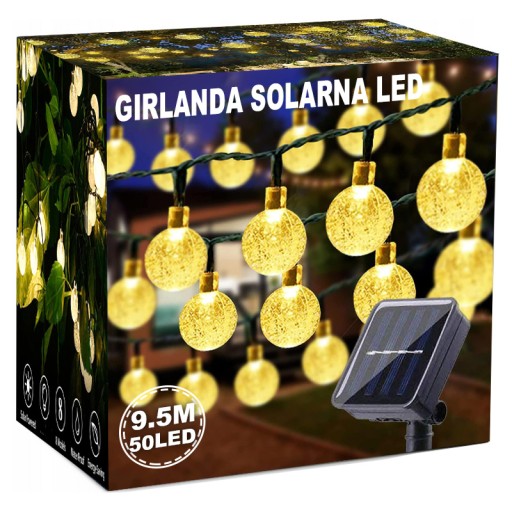СОЛНЕЧНЫЕ САДОВЫЕ ЛАМПЫ GIRLANDA 100LED, 12м ТЕПЛЫЕ
