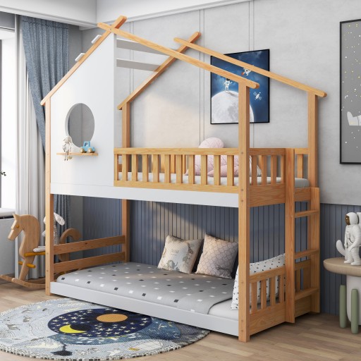 ŁÓŻKO PIĘTROWE Z SIATKĄ I SCHODAMI 209*96*228cm