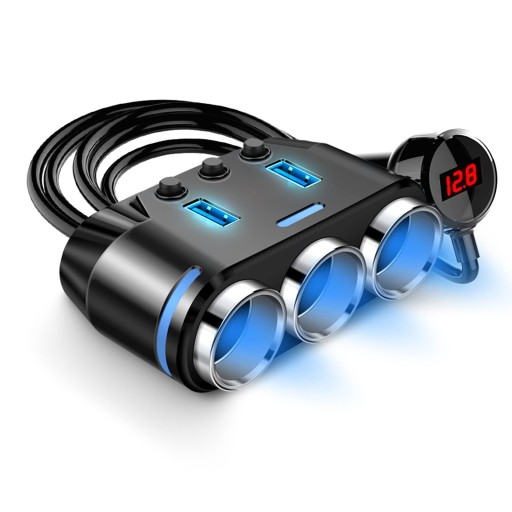 РАЗДЕЛИТЕЛЬ РАЗДЕЛИТЕЛЬ НА 3 ГНЕЗДА ПРИКУРИВАТЕЛЯ USB QC БЫСТРОЕ ЗАРЯДНОЕ УСТРОЙСТВО