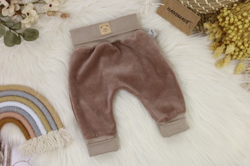 CIEPŁE SPODNIE WELUROWE PÓŁŚPIOCHY 74 SPODENKI BAGGY - TAUPE
