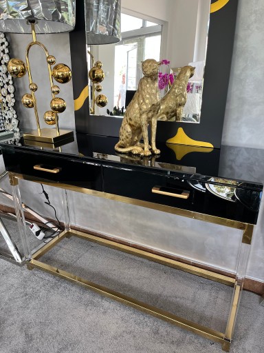 Гламурная консоль Hermes черно-золотая 80x120