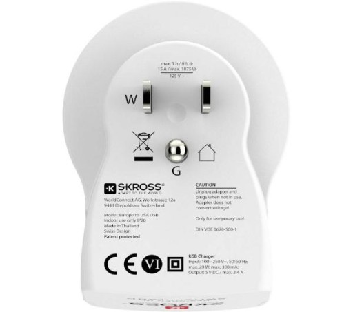 Дорожный адаптер Skross Europe - USA Адаптер PL/USA 2xUSB-розетка