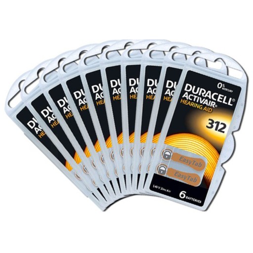 60 аккумуляторов для слуховых аппаратов ACTIVAIR DURACELL DA-312 8 В