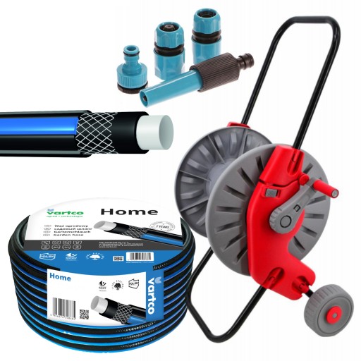 WÓZEK + WĄŻ OGRODOWY 4-WARSTWOWY 3/4'' 50M + ZESTAW KOŃCÓWEK PRODUKT POLSKI