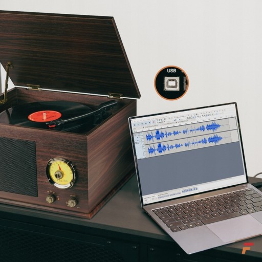 Стильный винтажный проигрыватель пластинок USB BT FM RCA+ винил