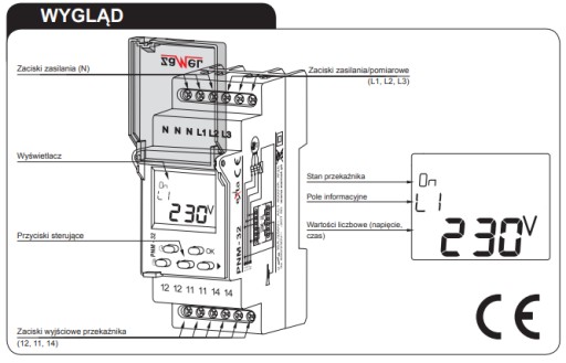 ZAMEL PRZEKAŹNIK KONTROLI NAPIĘCIA LCD 3F PNM-32