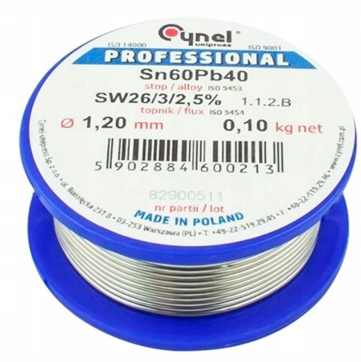 Катушка для пайки 100г 1,2мм с флюсом CYNEL Sn60Pb40/SW26