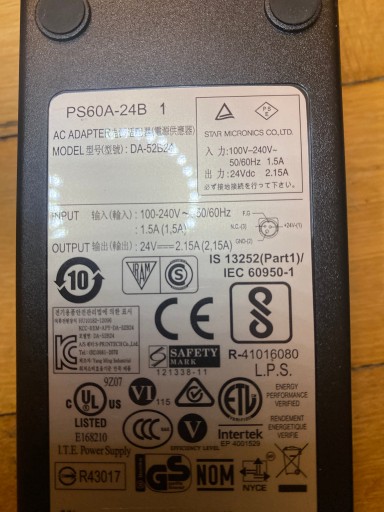 Блок питания Star Micronics PS60A-24C EU с кабелем питания