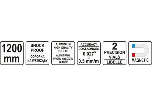 POZIOMNICA MAGNETYCZNA 2 LIBELLE 120cm YT-30064