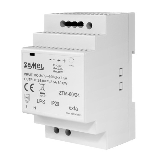 ИМПУЛЬСНЫЙ ИСТОЧНИК ПИТАНИЯ НА ДИН-РЕЙКЕ TH-35 60ВТ 24В DC ZTM-60/24 ZAMEL
